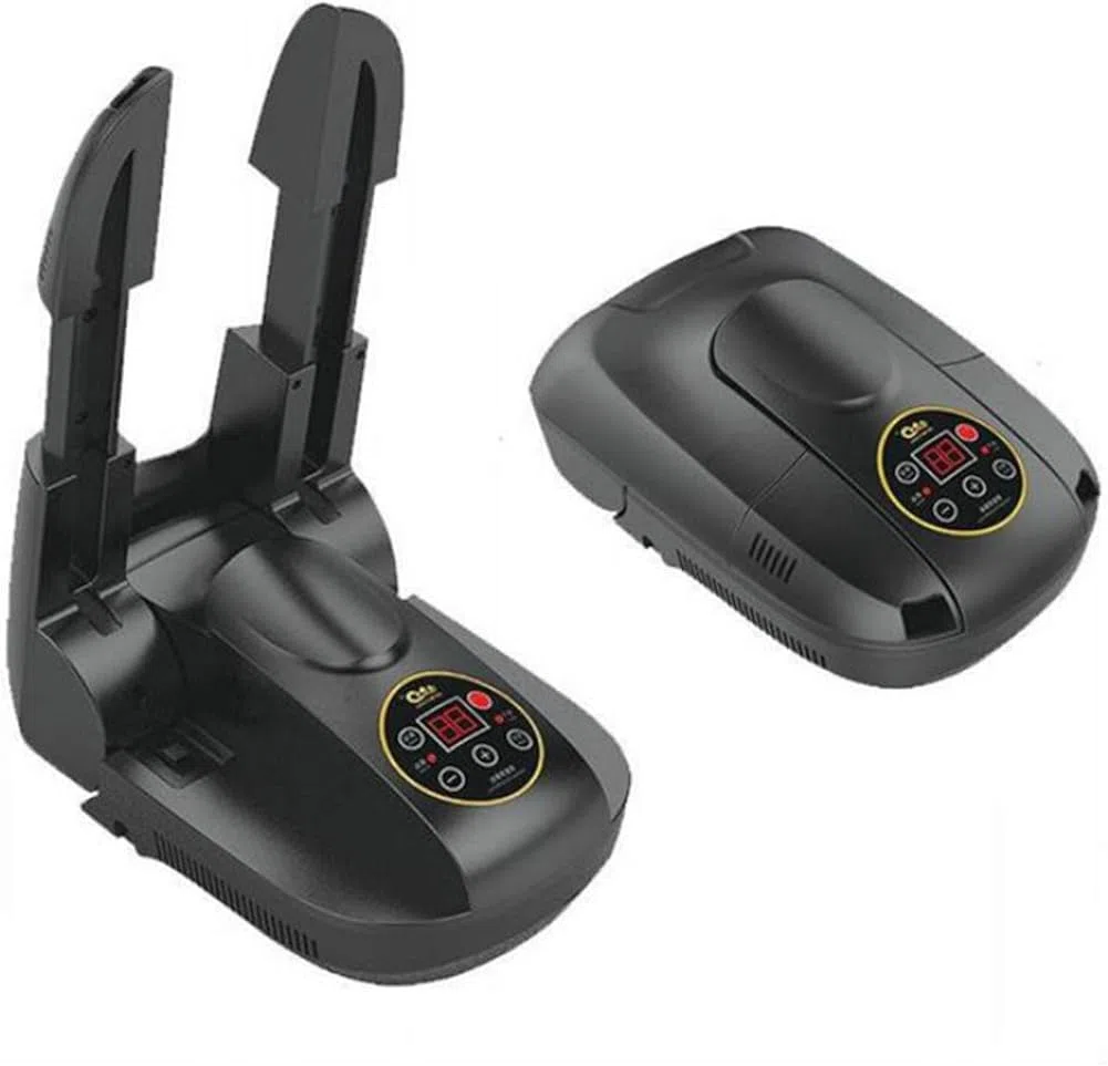 Secador de Zapatos eléctrico y desodorizador de ozono, esterilizador de Zapatos/Botas con Controles Digitales, Temporizador telescópico Plegable para desinfección (27 x 10 cm) - Negro