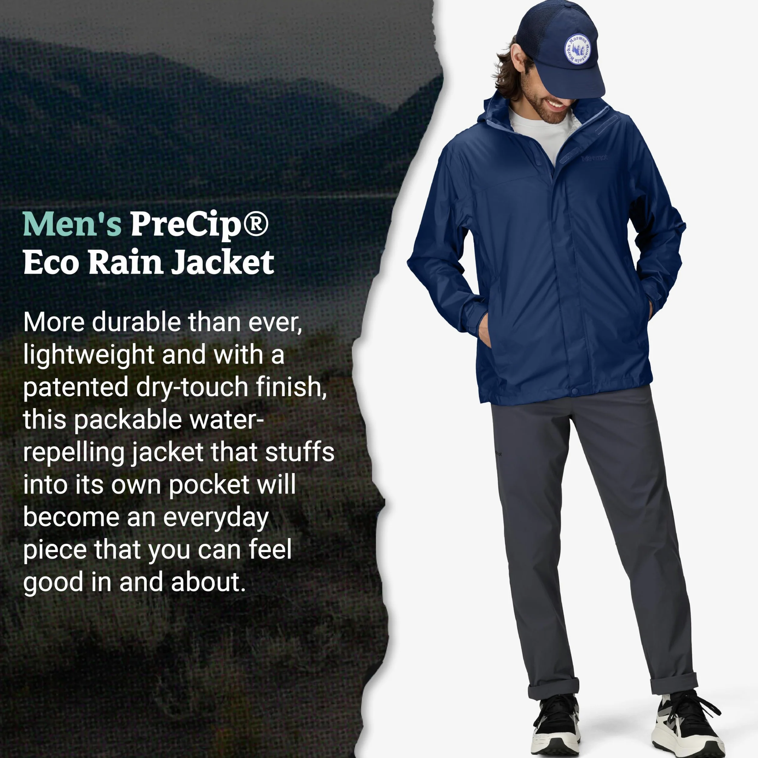 Marmot Precip Eco Jacket Chaqueta impermeable para lluvia, chubasquero transpirable con capucha, cortaviento ligero hardshell para senderismo y bicicleta Hombre (Pack de 1)
