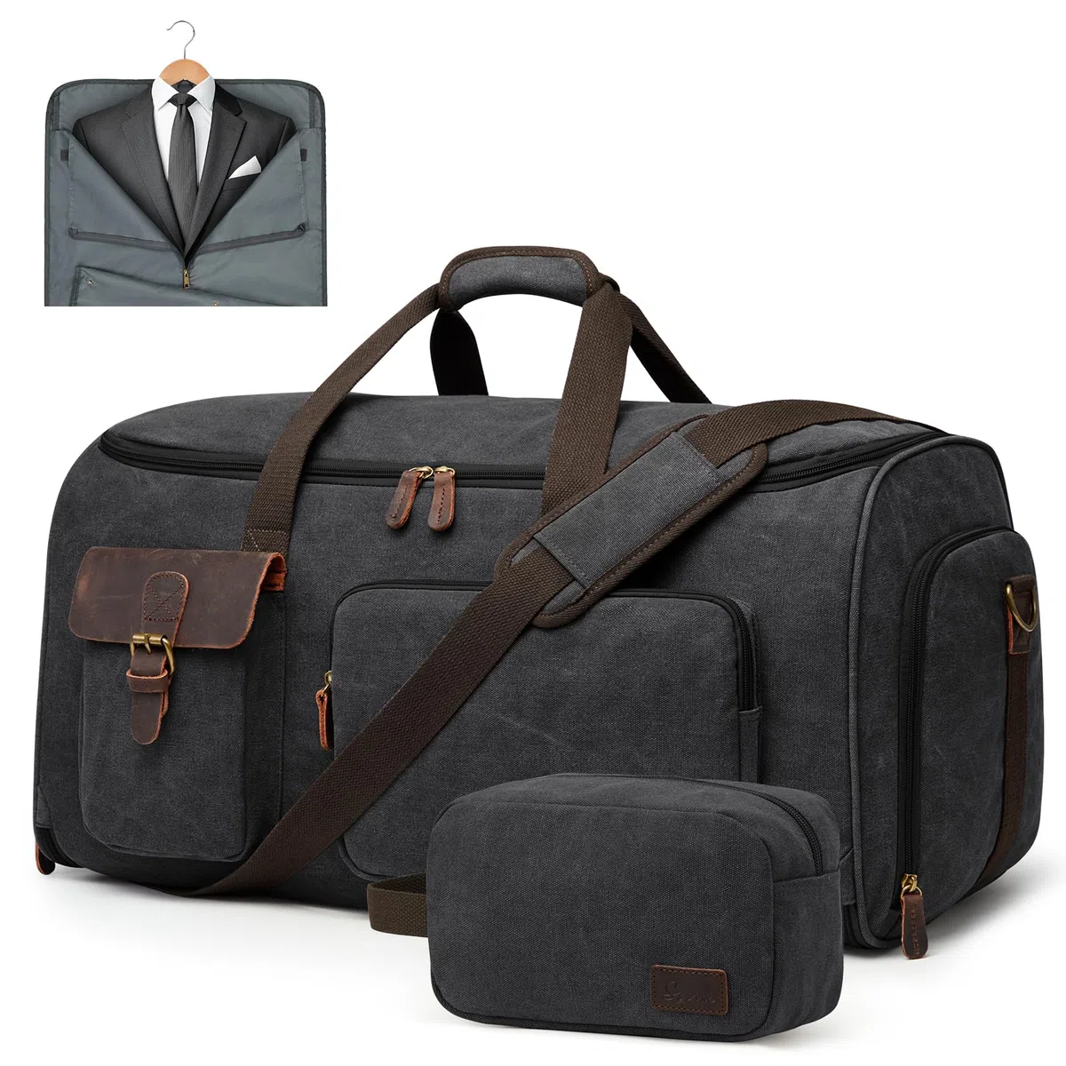 S-Zone Bolsa de ropa 3 en 1, 60 l, unisex, de lona, con neceser, para viajes, escapadas, viajes de negocios, almacenamiento
