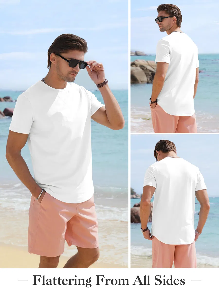 Comdecevis Paquete de 2 camisetas de algodón con cuello redondo para hombre, estilo hipster, hip hop, camisetas largas