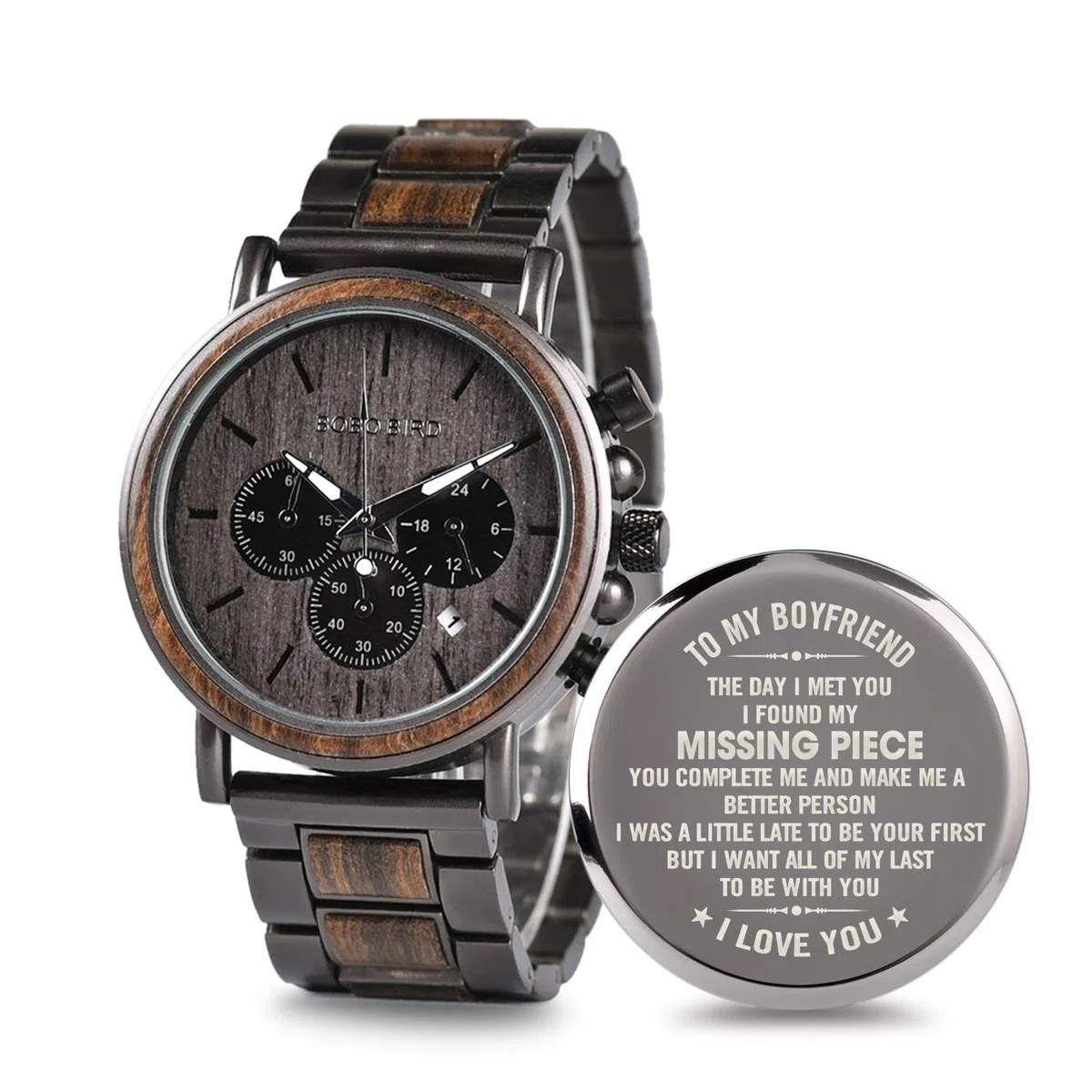 2win Reloj de Madera Grabado para Novio, mi Hombre, prometido, Marido, Relojes de Madera Personalizados para Hombres, cumpleaños, Aniversario, Reloj Personalizado, B-para-Novio, Pulsera
