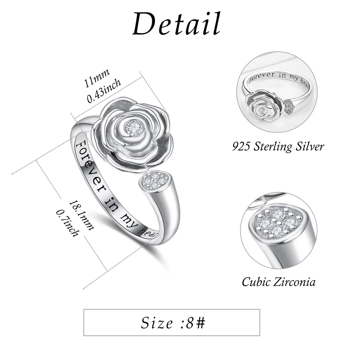 KINGWHYTE Anillo de plata de ley 925 con diseño de infinito para mujer, urna de cremación, cenizas, anillo de recuerdo, joyería para mujeres, madres, hombres y mascotas, Plata de ley