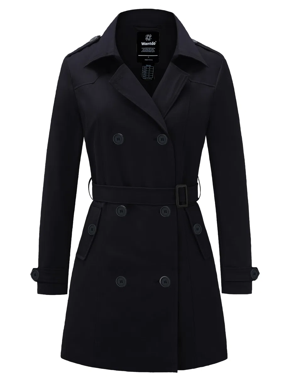 Wantdo Abrigo Trench para Mujer Gabardina Impermeable con Doble Botonadura para Mujer Abrigo Ligero a Prueba de Viento Charreteras con Cinturón Chaqueta Ajustada