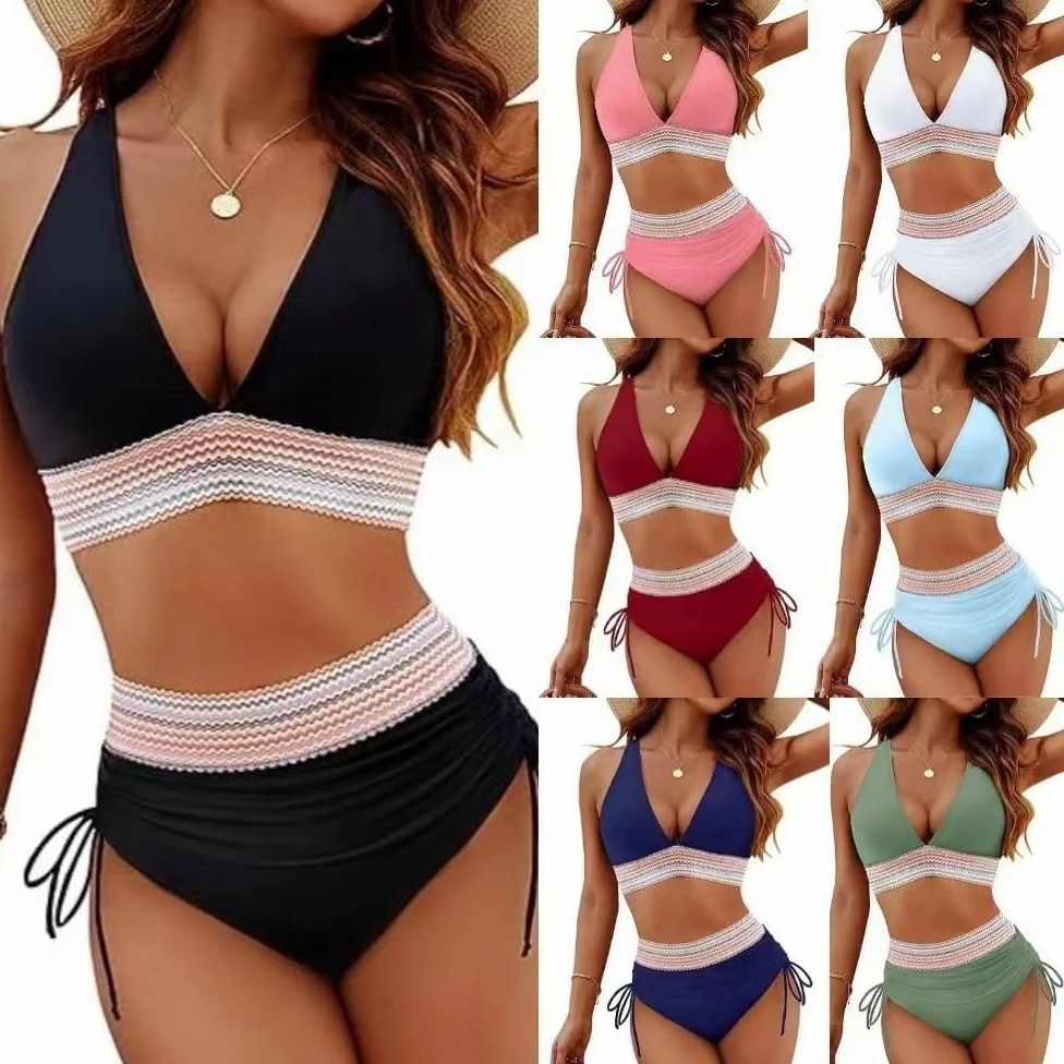 Conjuntos De Bikini De Cintura Alta For Mujer, Tops De Bikini con Relleno Push Up Y Trajes De Baño con Control De Abdomen, Braguitas De Bikini, Trajes De Baño De Dos Piezas(Noir,3XL)