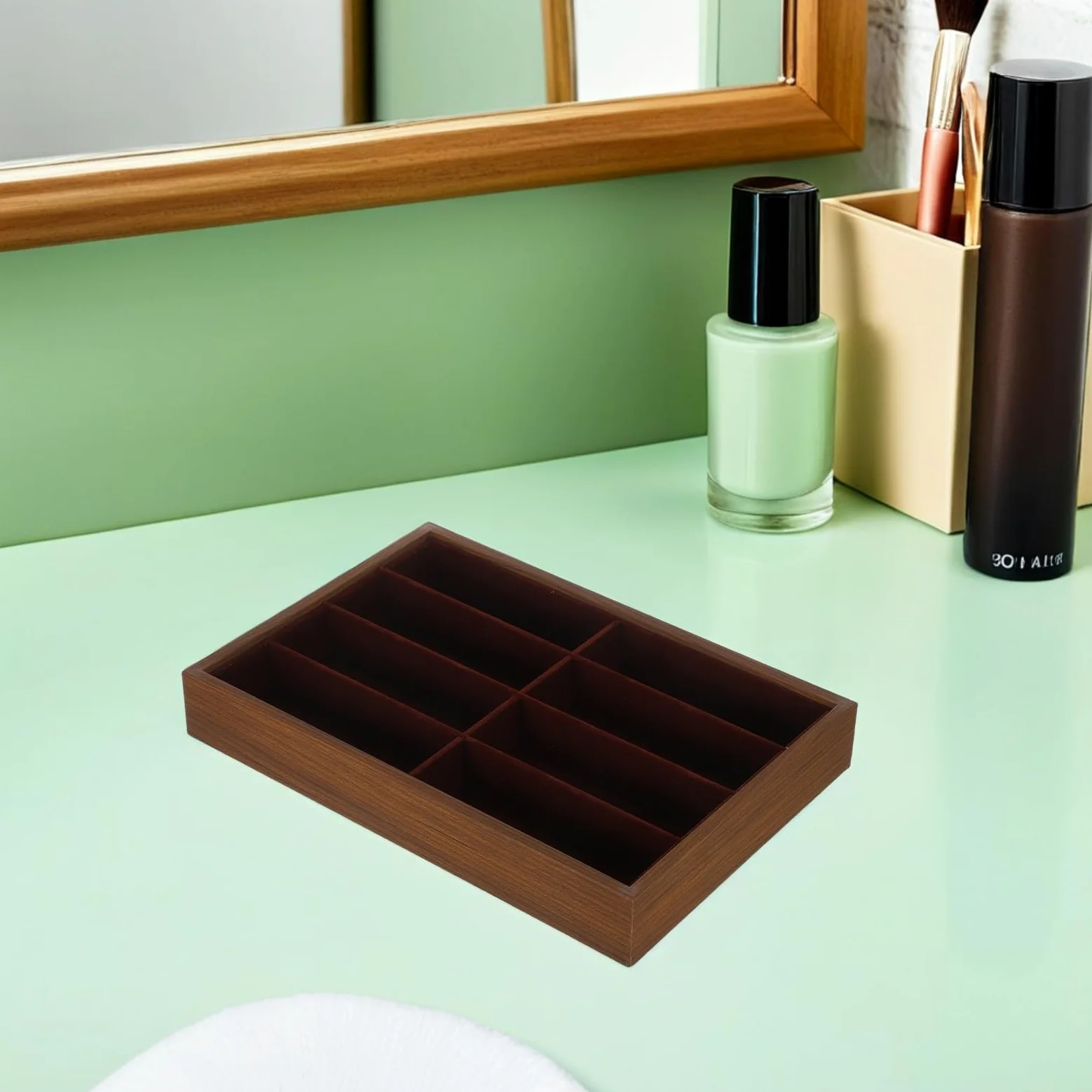 Uonlytech Organizador de Gafas de Madera: Caja de 8 Rejillas para Gafas, Bandeja para Guardar de Sol, Vitrina para Relojes y Joyas.