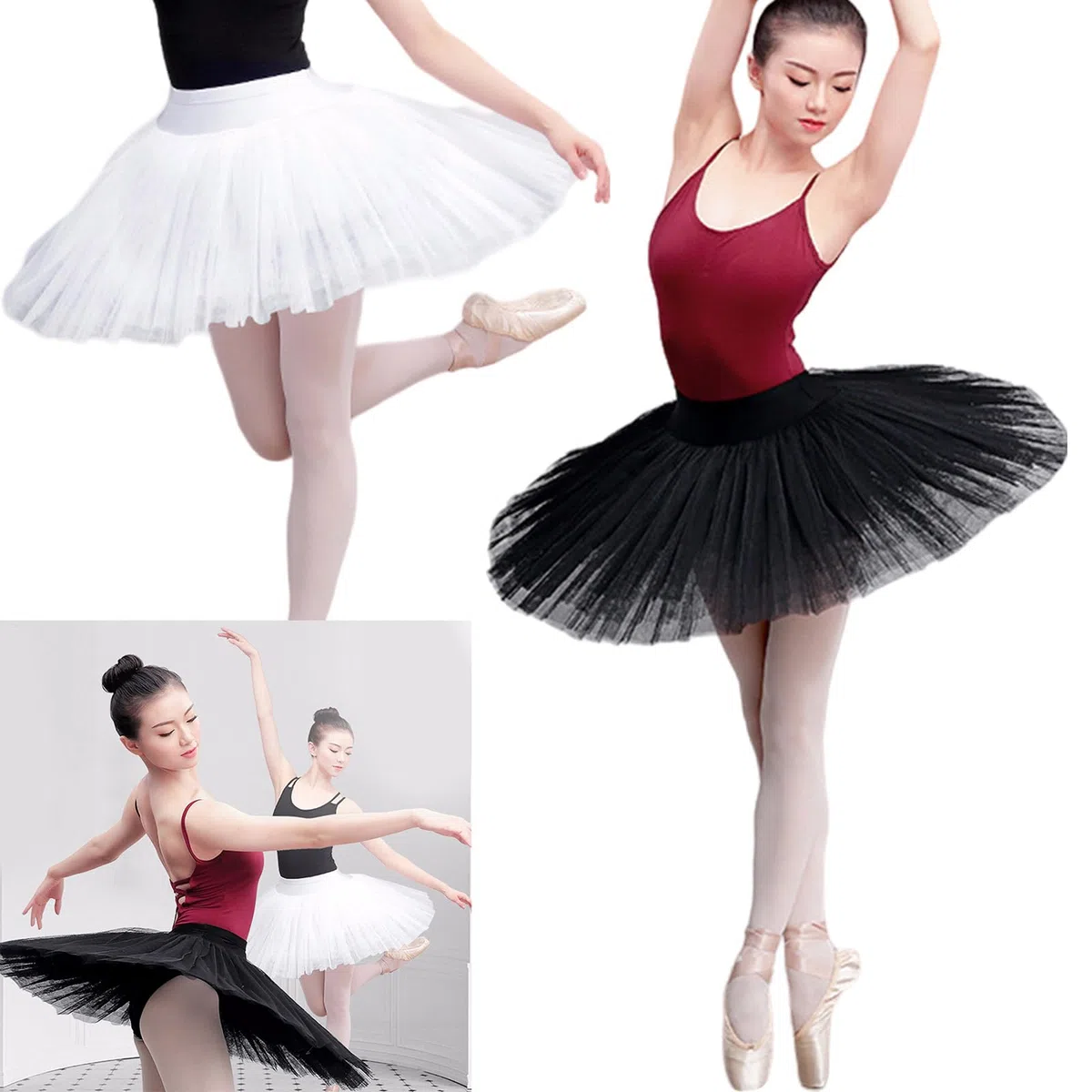 Falda tutú de tul con cintura elástica de 7 capas, falda de ballet para panqueques, bragas integradas para entusiastas del cosplay, falda tutú de panqueques, Negro, M