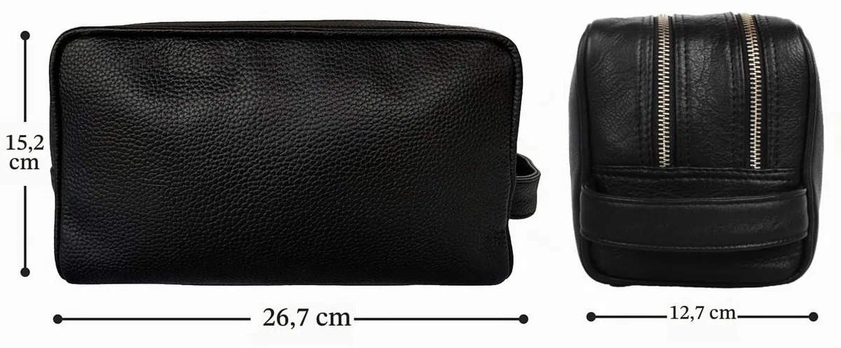 Neceser de Viaje Hecho a Mano de Cuero Genuino - Neceser Kit de Afeitado y Bolso de Maquillaje - Regalo de Viaje para Hombres y Mujeres por Rustic Town (Negro)