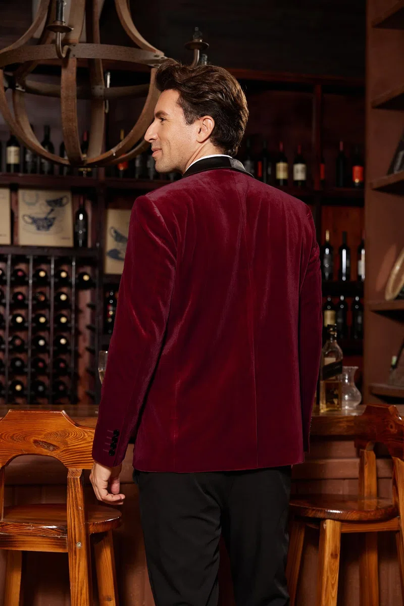 GRACE KARIN Blazer de un botón para Hombre, Ajuste Regular, Chaqueta de Traje de Terciopelo, Chaqueta de Fiesta para Boda, Navidad