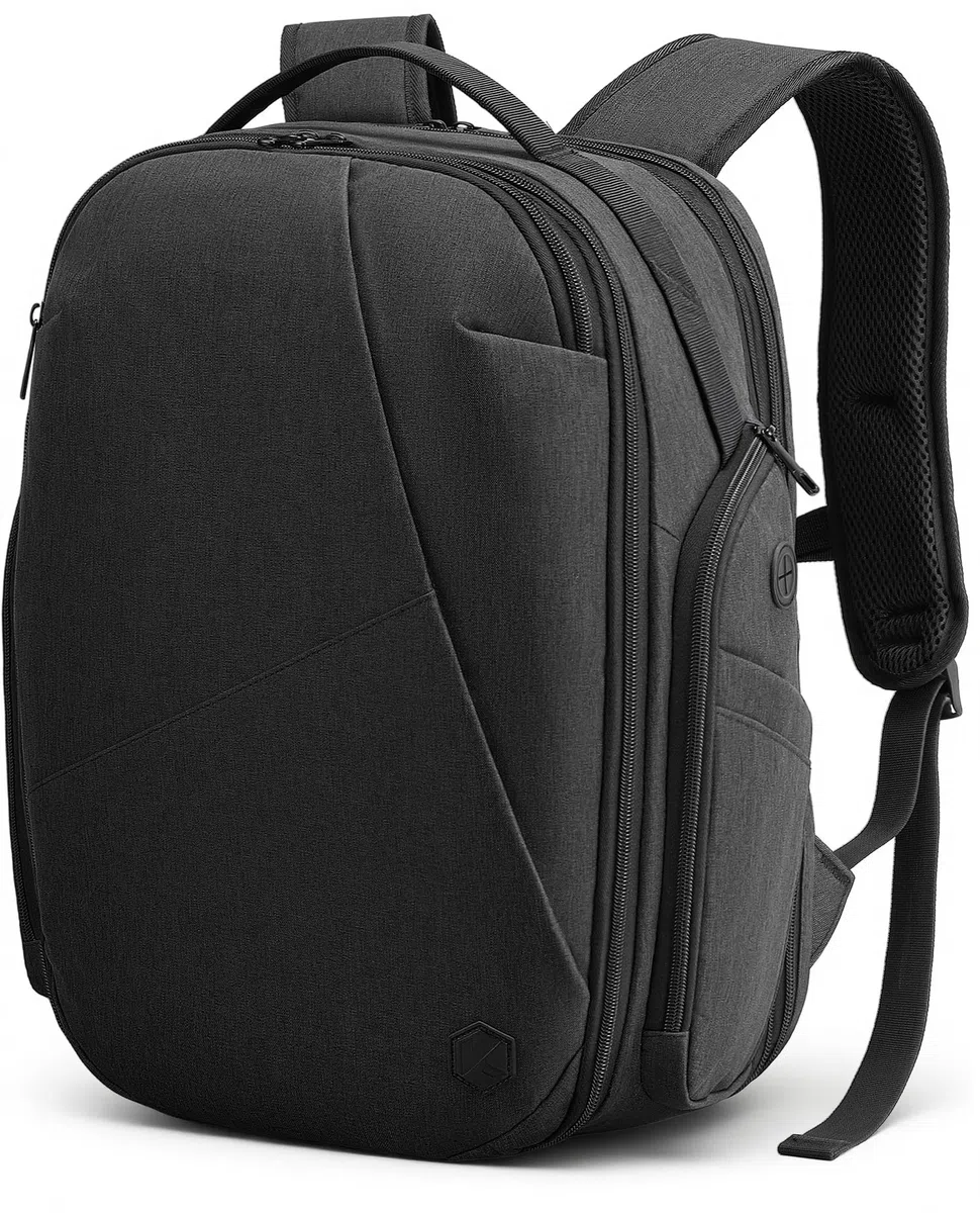 VANKEV Mochila de Viaje Expandible Equipaje de Mano para EasyJet Bolsa PC | 30L-38L, Gran Capacidad, Mochila Ligera para Portátil 17", Mochila de Viaje Casual para Hombre y Mujer, Gris Basalto