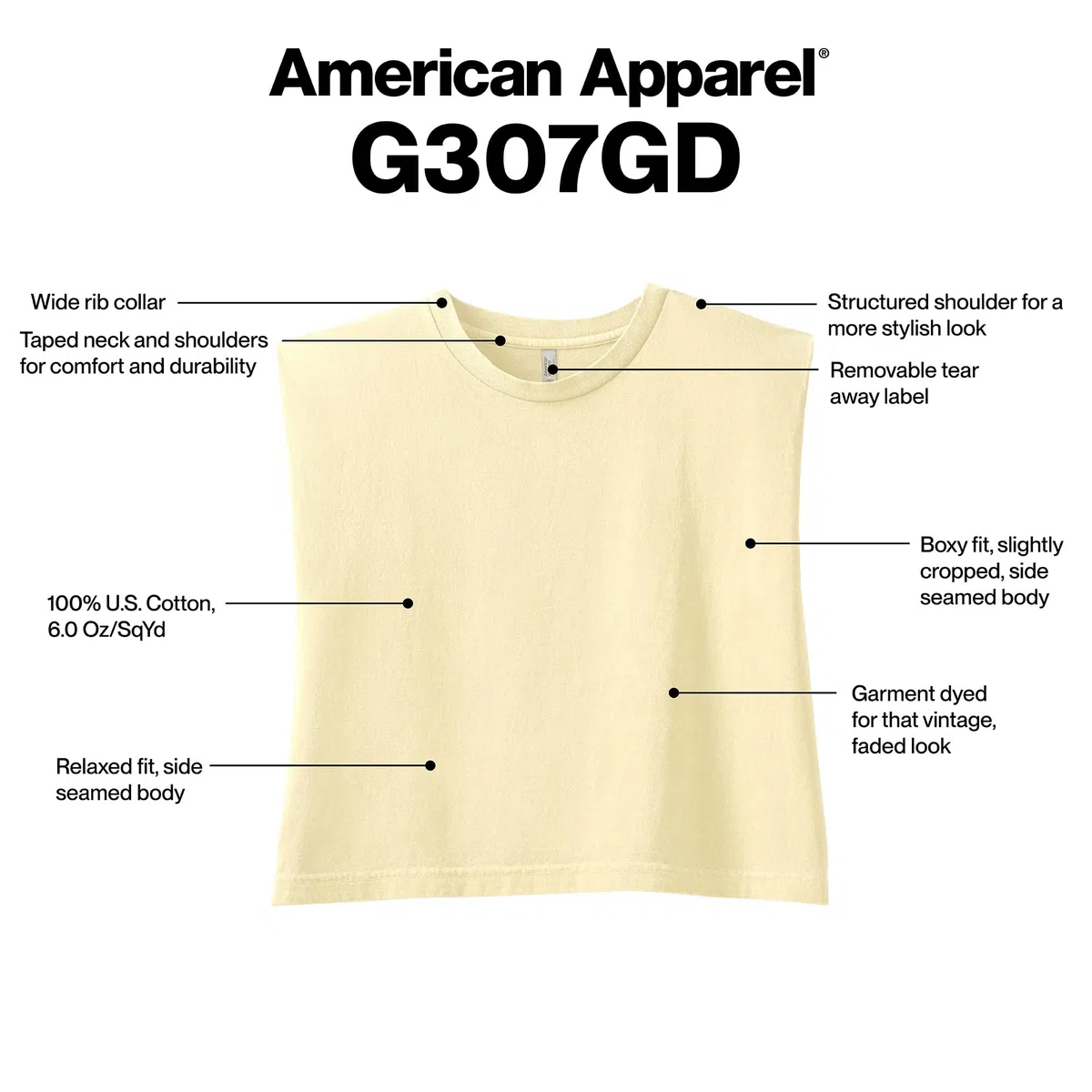 American Apparel Heavyweight Cotton, Boxy, Cropped, and Garment Dyed Muscle T-Shirt, Style G307gd, 2-Pack Casual Mujer (Pack de 2)