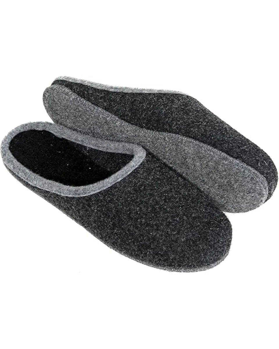 Pantoffelmann pantuflas de lana suela de fieltro antracita I Cómodas pantuflas varios tallas I Zapatillas de casa cálidas y transpirables I Pantuflas hombre y mujer suela de fieltro