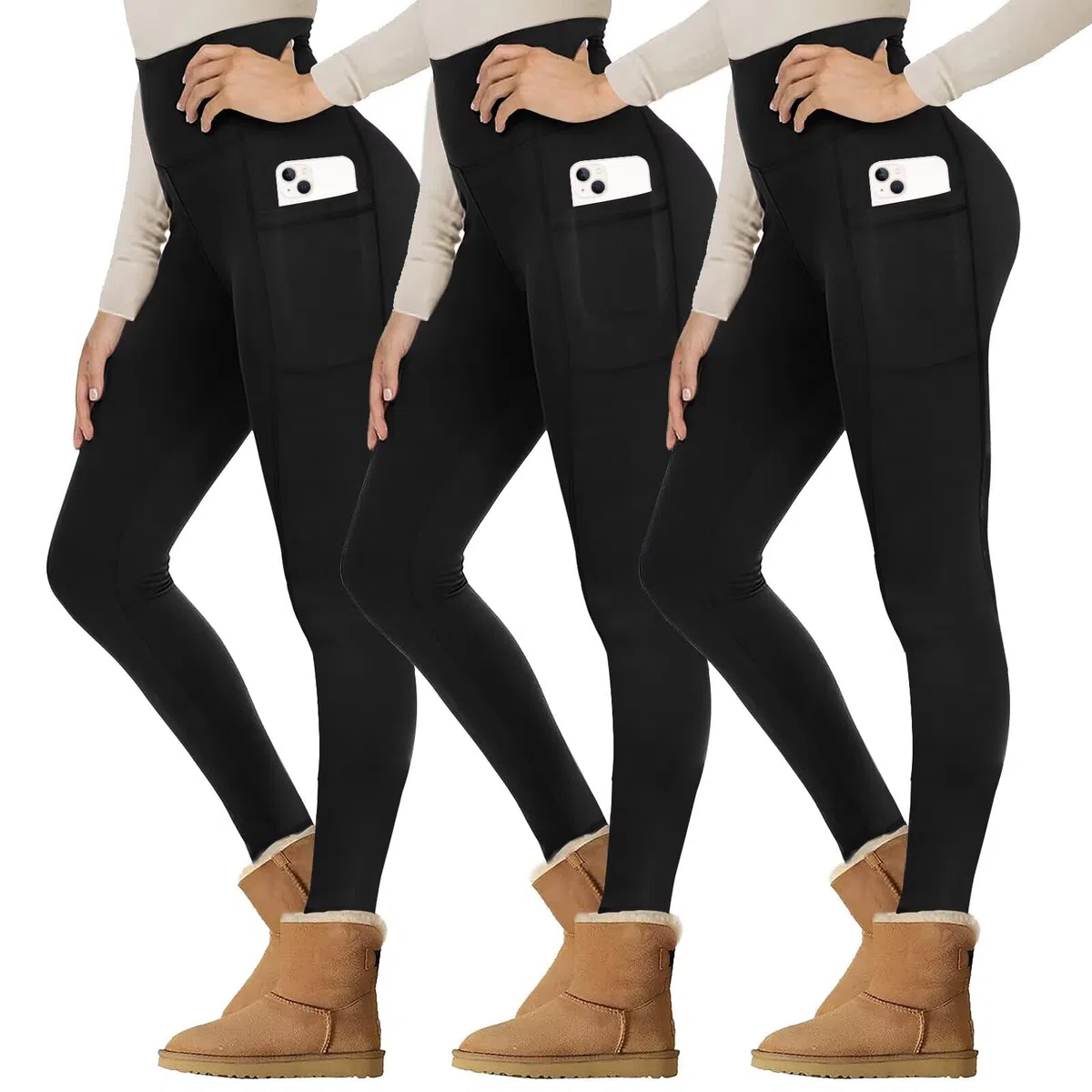 Gayhay Leggings térmicos para mujer, forrados de invierno, con bolsillos, para deporte y yoga