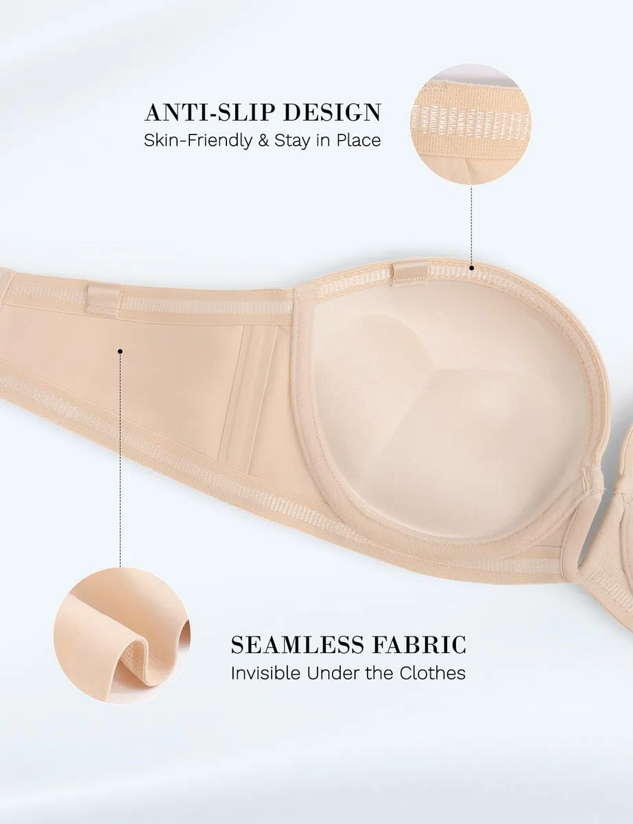 Upushall Brasier sin Tirantes con Push up, Antideslizante, Escote en V Profundo, con Aros para Mujer, súper Acolchado, añade 2 Copas