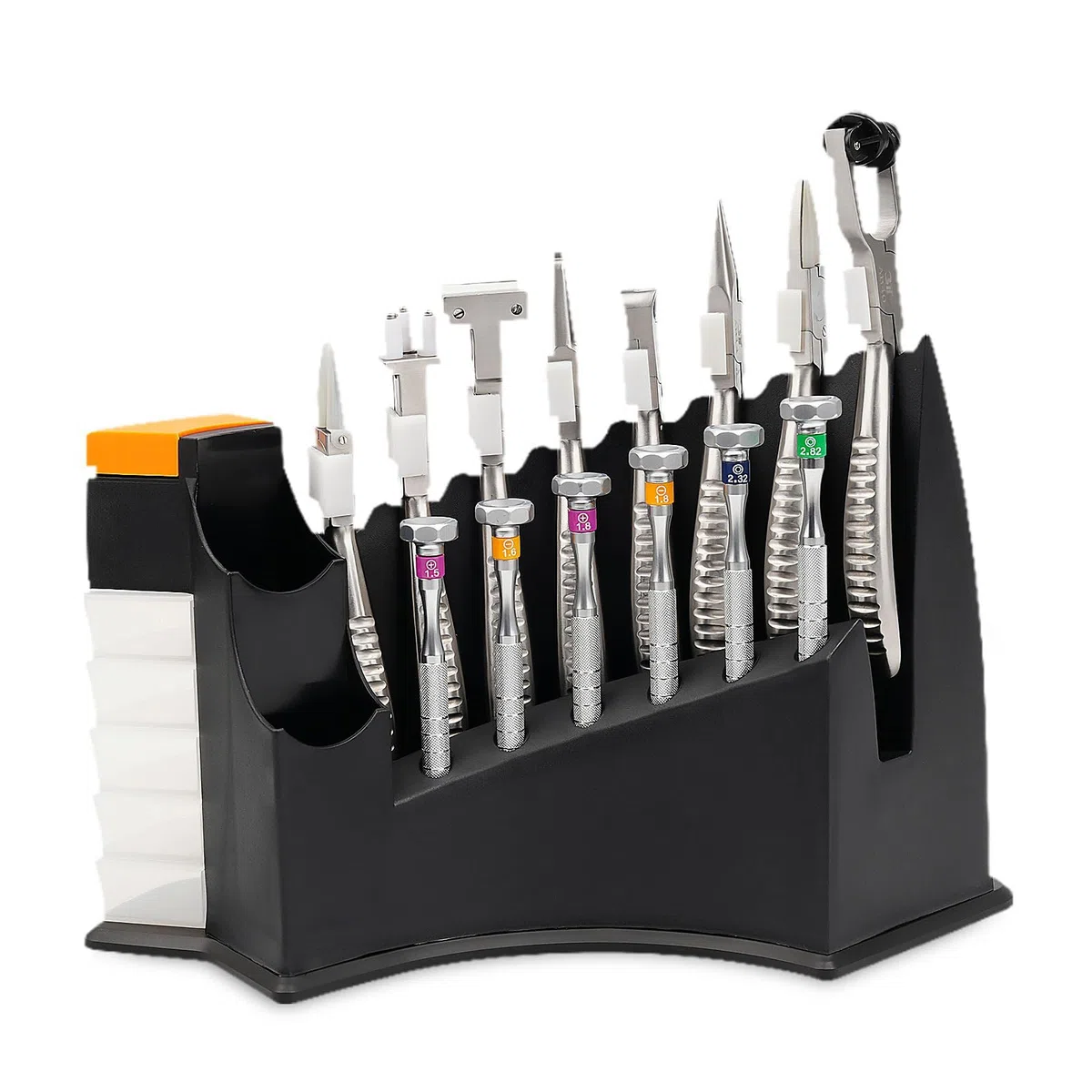Juego de herramientas de reparación de gafas, kit de 14 piezas con alicates, destornilladores y estante para gafas, gafas de sol y reparación de relojes, herramientas y accesorios esenciales