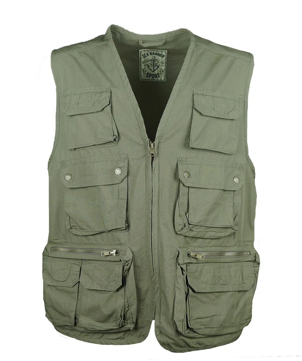 Chaleco hombre múltiples bolsillos Art Rocky 100% puro algodón tela azul verde beige M – 3XL.