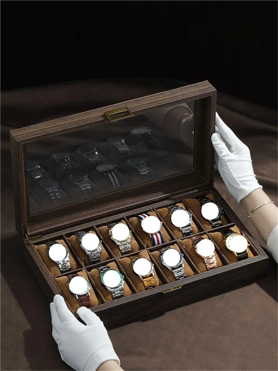 Caja para Relojes de Madera Caja de reloj cuero grano madera | Organizador de joyas for múltiples relojes de almacenamiento de alta capacidad for el hogar(MUWENPI-12WEI)