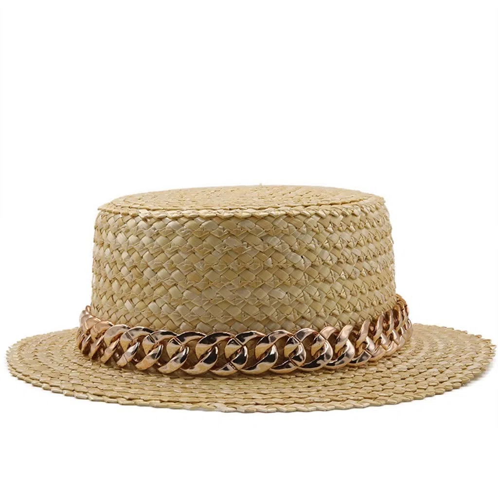 Sombrero de Playa de Paja para niña Hecho a Mano para Mujer Gorra de Vacaciones de Verano Sombreros de Visera de protección Solar Plana de Moda (Color : C, Size : 55-58CM) (A 6 3/4)