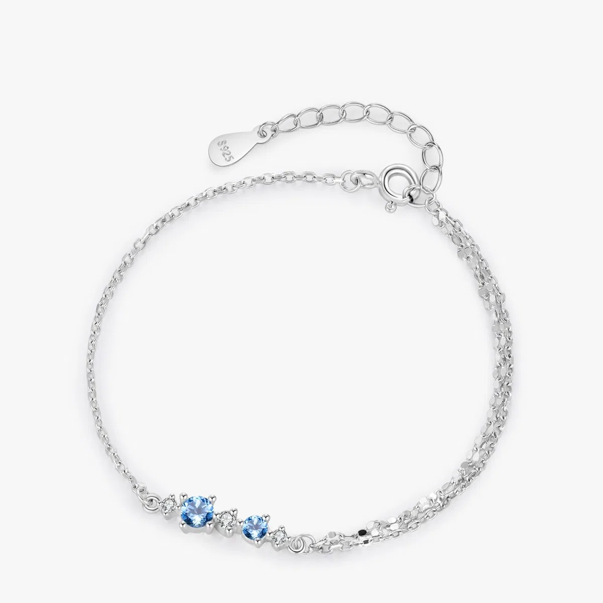 Pulseras de plata de ley 925 con circonita cúbica, 2 capas ajustables para mujer, adecuadas para cumpleaños