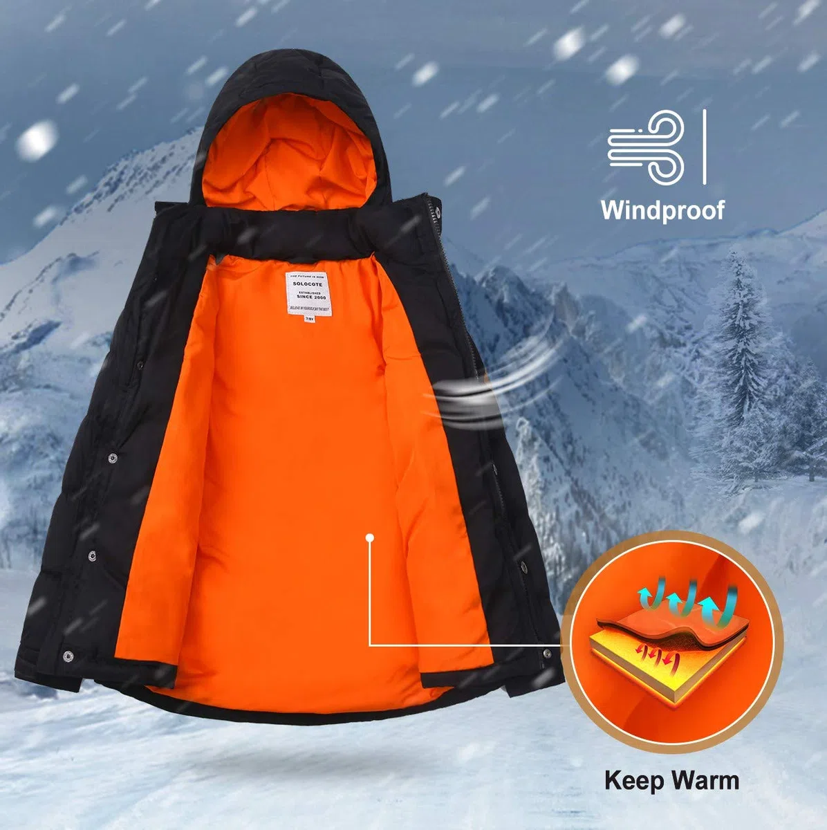 SOLOCOTE Niños Invierno Pesado Resistente al Agua Abrigo Niños Puffy Parka Gruesa Forro Suave con Capucha Outwear
