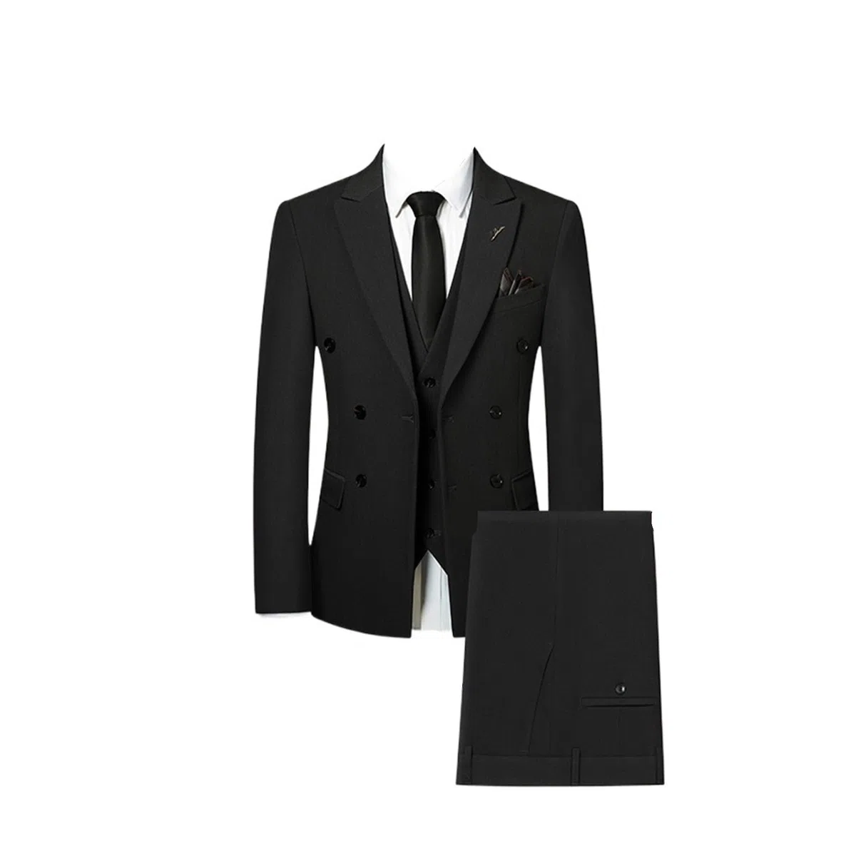 Trajes para Padrinos De Boda Conjunto Informal de Tres Piezas for Novio, Elegante y, Doble Botonadura (Traje + Chaleco + pantalón) para Fiesta(Black,Asian 4XL is EUR 2XL)
