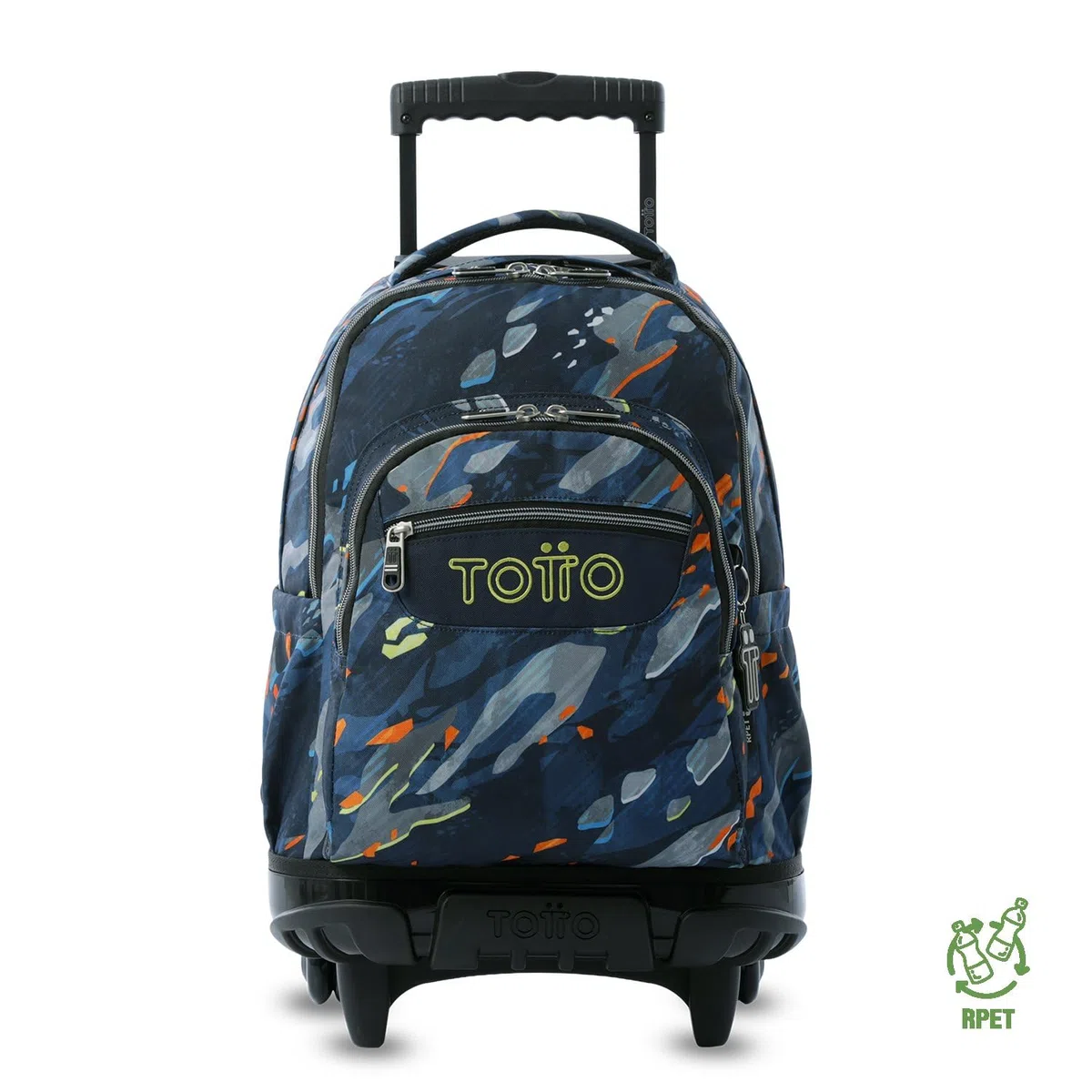 TOTTO - Mochila Escolar con Ruedas, Modelo Renglones, Capacidad 26,21 Litros, Bolsillo para PC 14", Bolsillo Botella, Correas en S para Mayor Comodidad, Resistente, Estampado Groove Azul