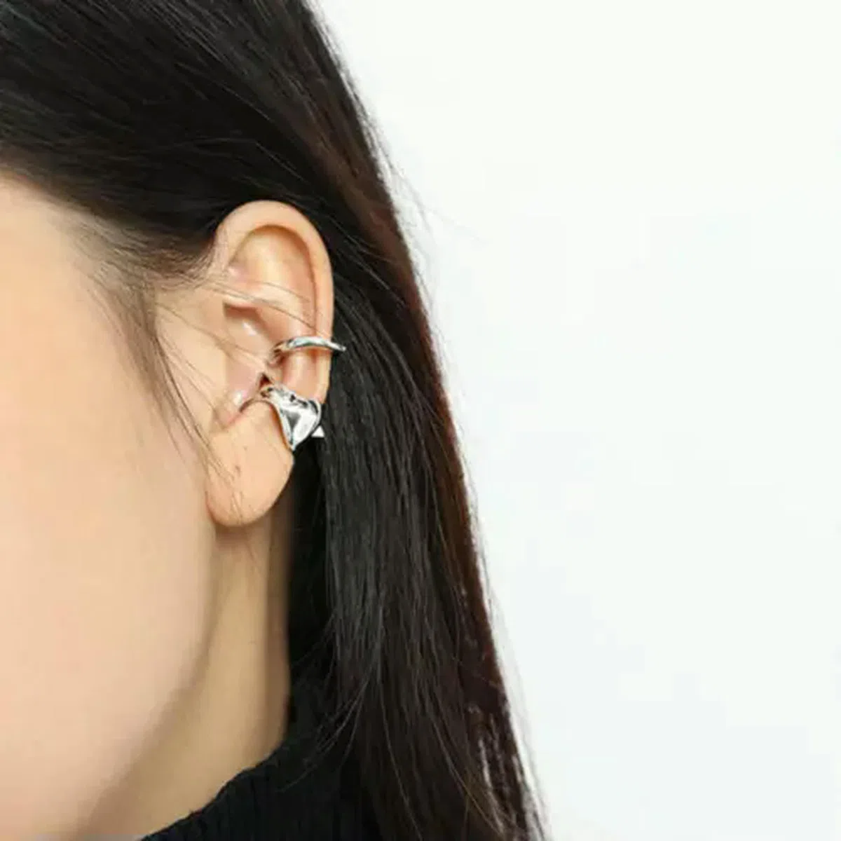 Pendiente de aro de Plata de Ley con Forma Irregular para Mujer, A1326-B, 1 aro pequeño Individual, Dorado