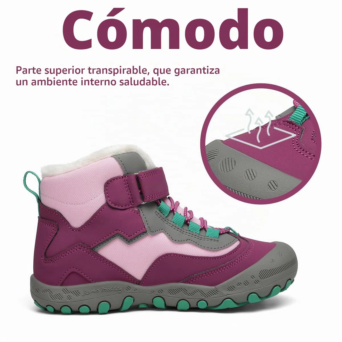 Mishansha Botas de Nieve Niño Botas Antideslizantes, Morado 27 | Forro cálido, cierre de autollenado, puntera reforzada, suela con dibujo, colegio, paseos, nieve