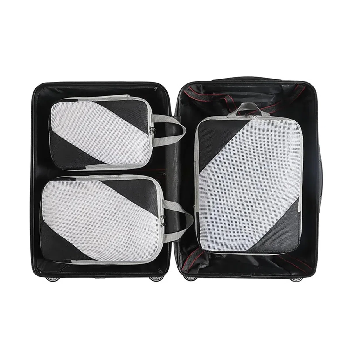 Organizador Maleta Cubos de viaje compresión, 3 piezas, bolsa organizadora, impermeable for maleta avión, embalaje ropa, juego bolsas malla(Black)