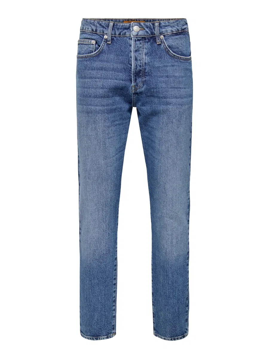 Only & Sons Vaqueros Denim Hombres Regular Fit Estilo 5 Bolsillos Pantalón Acortado con Botonadura ONSYOKE