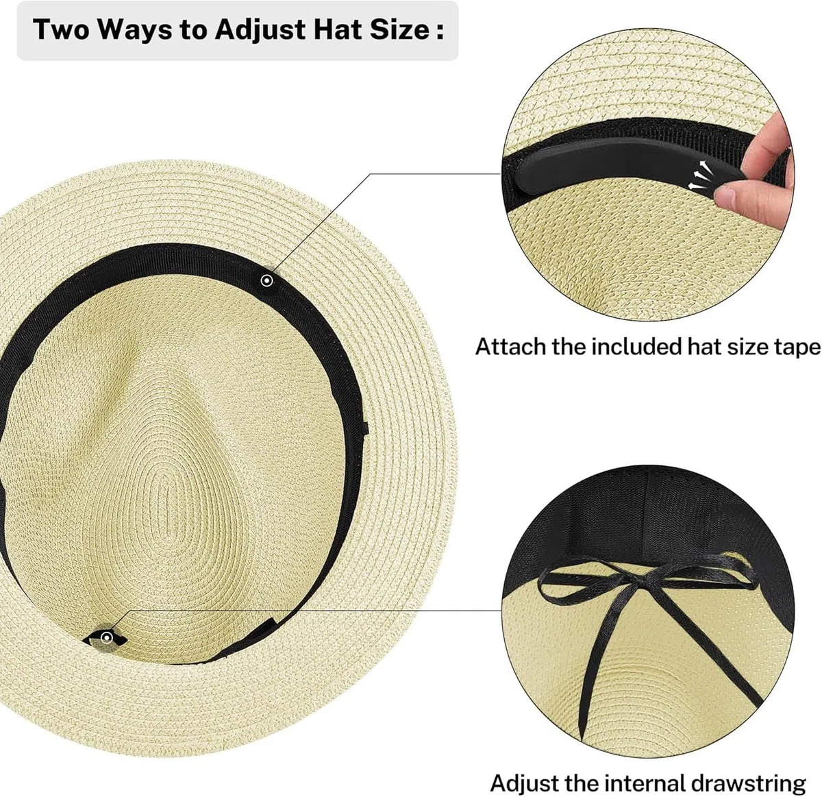 Sombrero Fedora Paja Panama Hombre Mujer con ala Corta Plegable Protección Solar UV UPF 50+ para Playa Verano, Crema, L