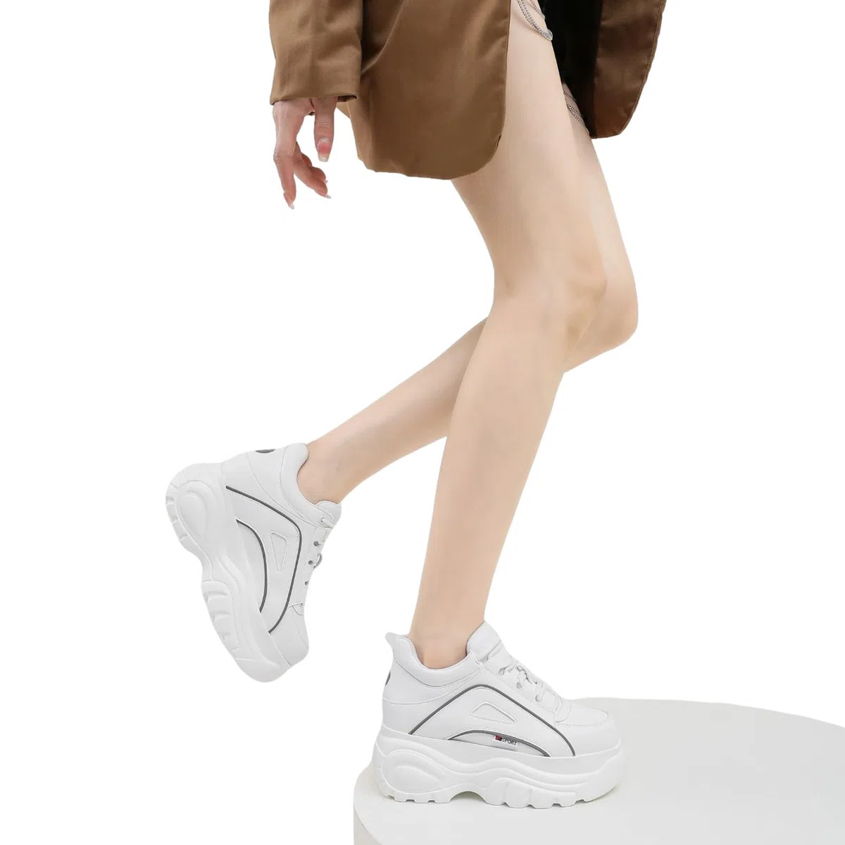 ANUFER Mujer Plataforma Alta Chunky Zapatos Deportivos Casual con Cordones Zapatillas de Papá