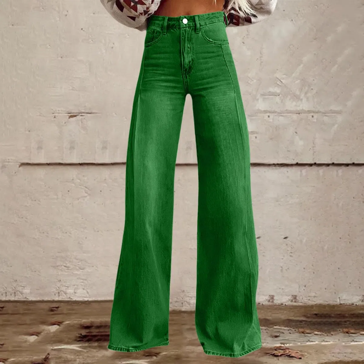 Pantalones acampanados de cintura alta para mujer, aspecto vaquero, monocolor, informal, pantalones vaqueros para mujer, pantalones vaqueros de pierna ancha, extra largos, vaqueros de pernera 2026