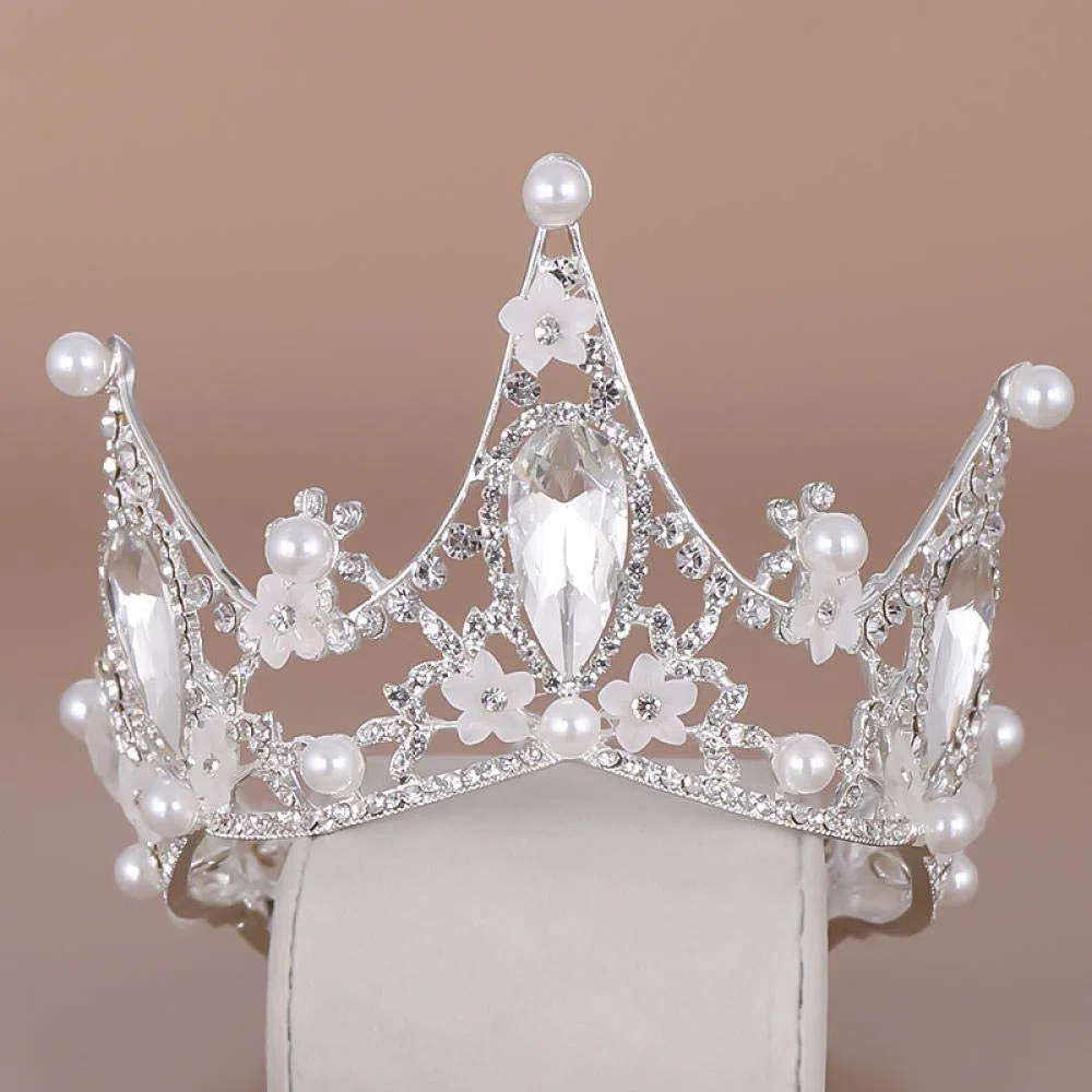 Tiara Aleación Rhinestone Nupcial Diadema Corona Full Circle Pearl Silver Princess Simple Moda Mujer Boda Boda Accesorios De Cabello Retro Parte Regalos
