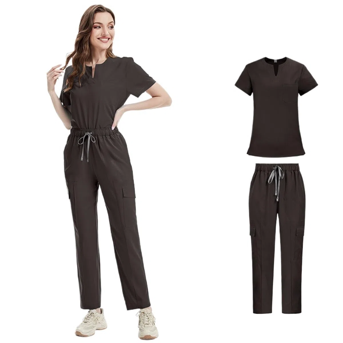 Uniformes médicos Bata Uniforme Mujer artículos de enfermería Accesorios Enfermeras clínica Traje médico salón Belleza SPA para AtencióN MéDica, SalóN De Belleza(Ivory,XXL)