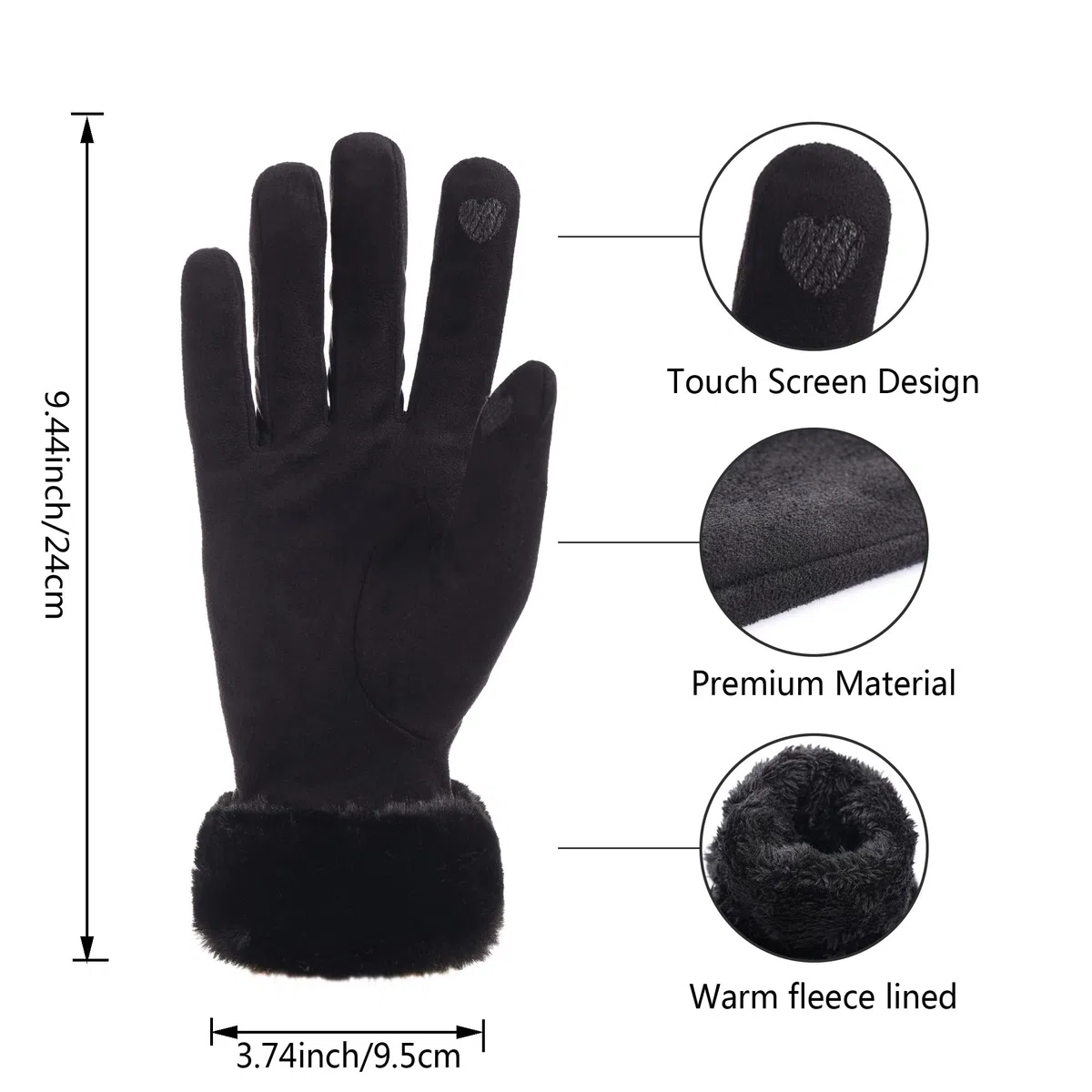 Aoomzoon Guantes de invierno para mujer, guantes de forro polar elástico con pantalla táctil, forro de punto térmico, guantes cálidos para clima frío