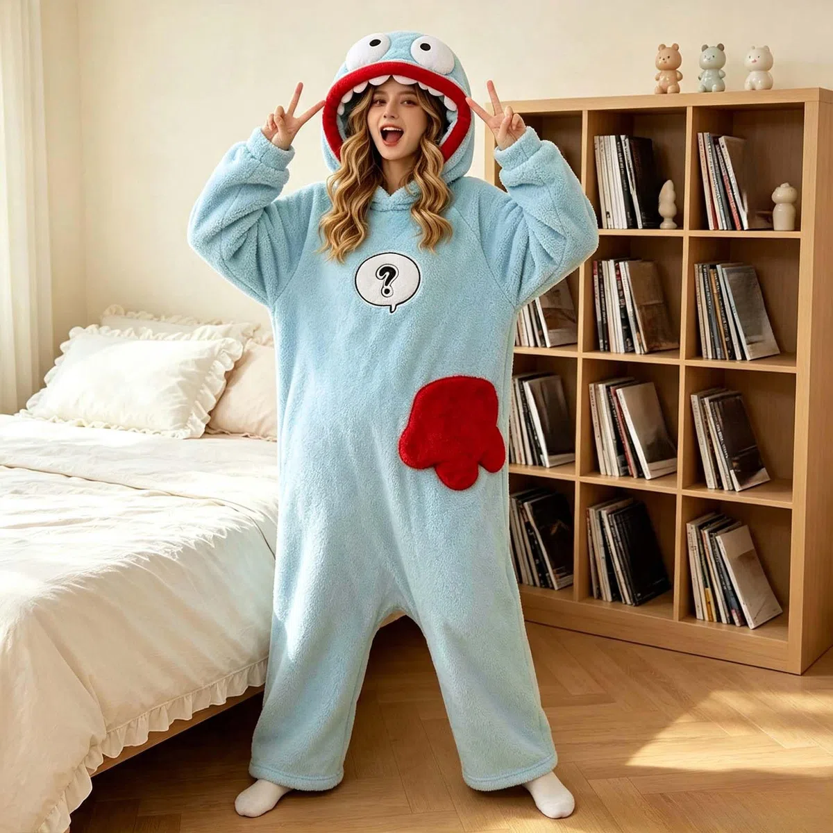 Genérico Pijama de Monstruo para Mujer y Hombre, Mono con Capucha de Franela, Pijama de Cuerpo Entero Acogedor con Bolsillos, Otoño Invierno Disfraz Bocazas Dormir Unisex para Hogar y Halloween