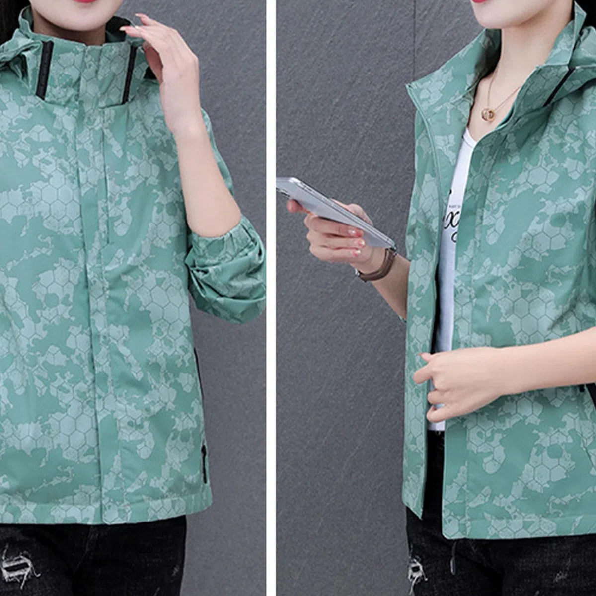 Chaqueta Informal Y Moderna Para Mujer Con Estampado Exquisito Material Cómodo, Adecuada En Otoño E Invierno Americana Tostado Parka Corta Primavera Impermeables Ropa Senderismo Capucha