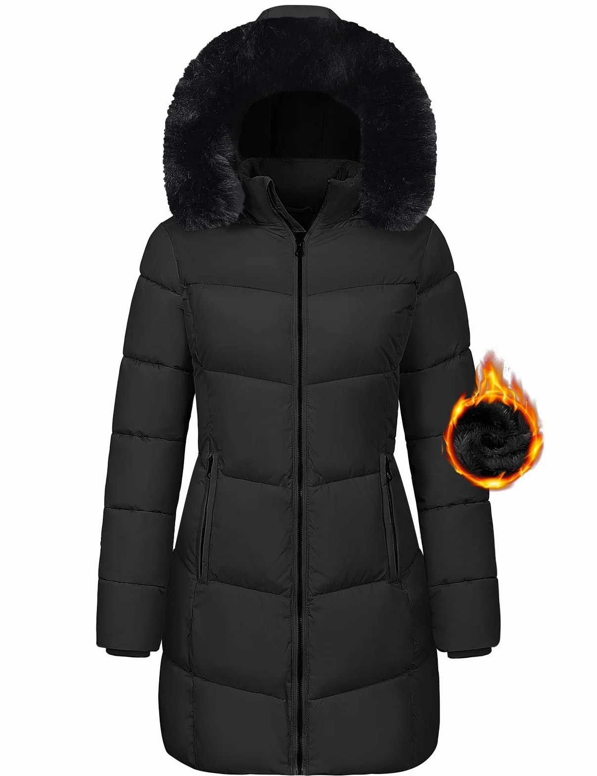 Vancavoo Parka Mujer Invierno Cálida Acolchada Larga Abrigo con Capucha