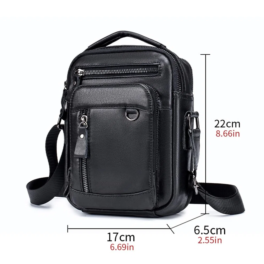 pundarika Bolso de hombro pequeño de cuero genuino para hombre, bolsas de hombre para hombre, bolso cruzado, bolsa de mensajero, correa de hombro ajustable.