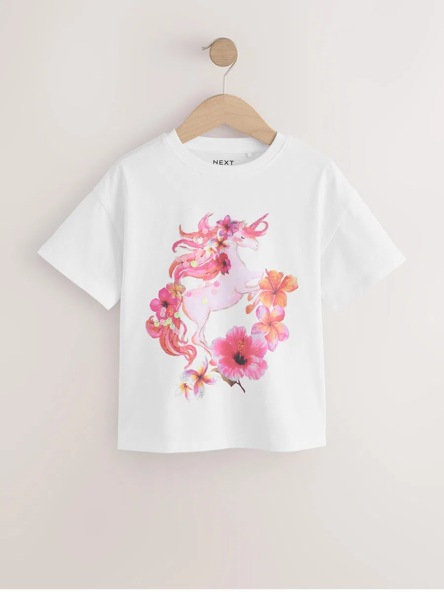NEXT Niñas Pack de 4 Camisetas con Lentejuelas y Unicornio