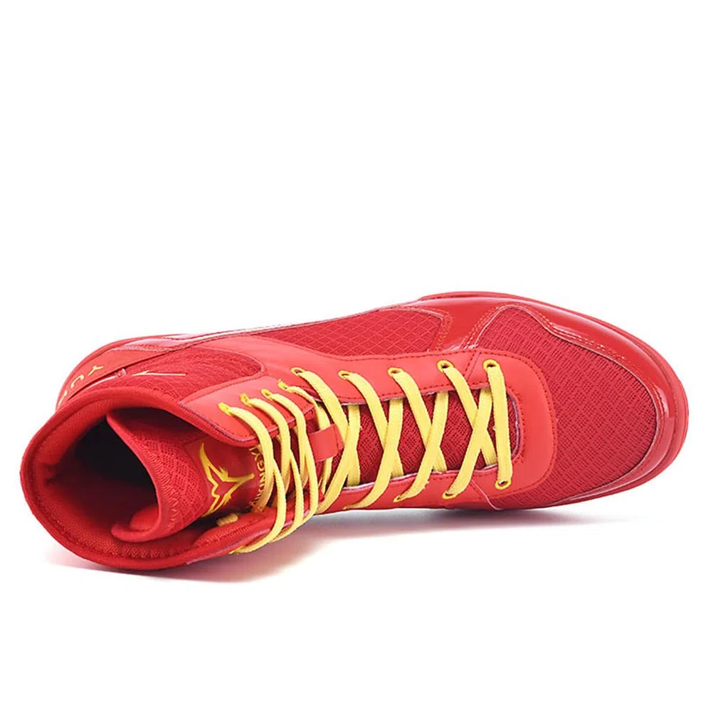 Botas De Boxeo De Caña Alta para Hombre Y Mujer, Transpirables, Entrenadoras, Cómodas, Antideslizantes, para Lucha, Fitness Y Competición,Rojo,43 EU