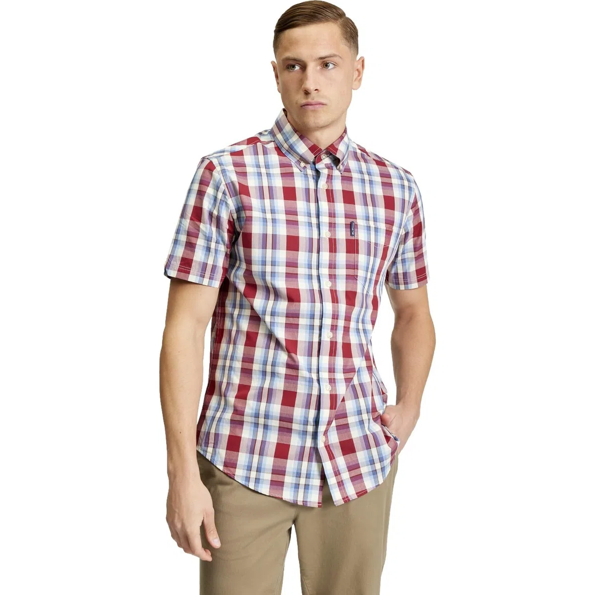 Ben Sherman Camisa de manga corta a cuadros para hombre