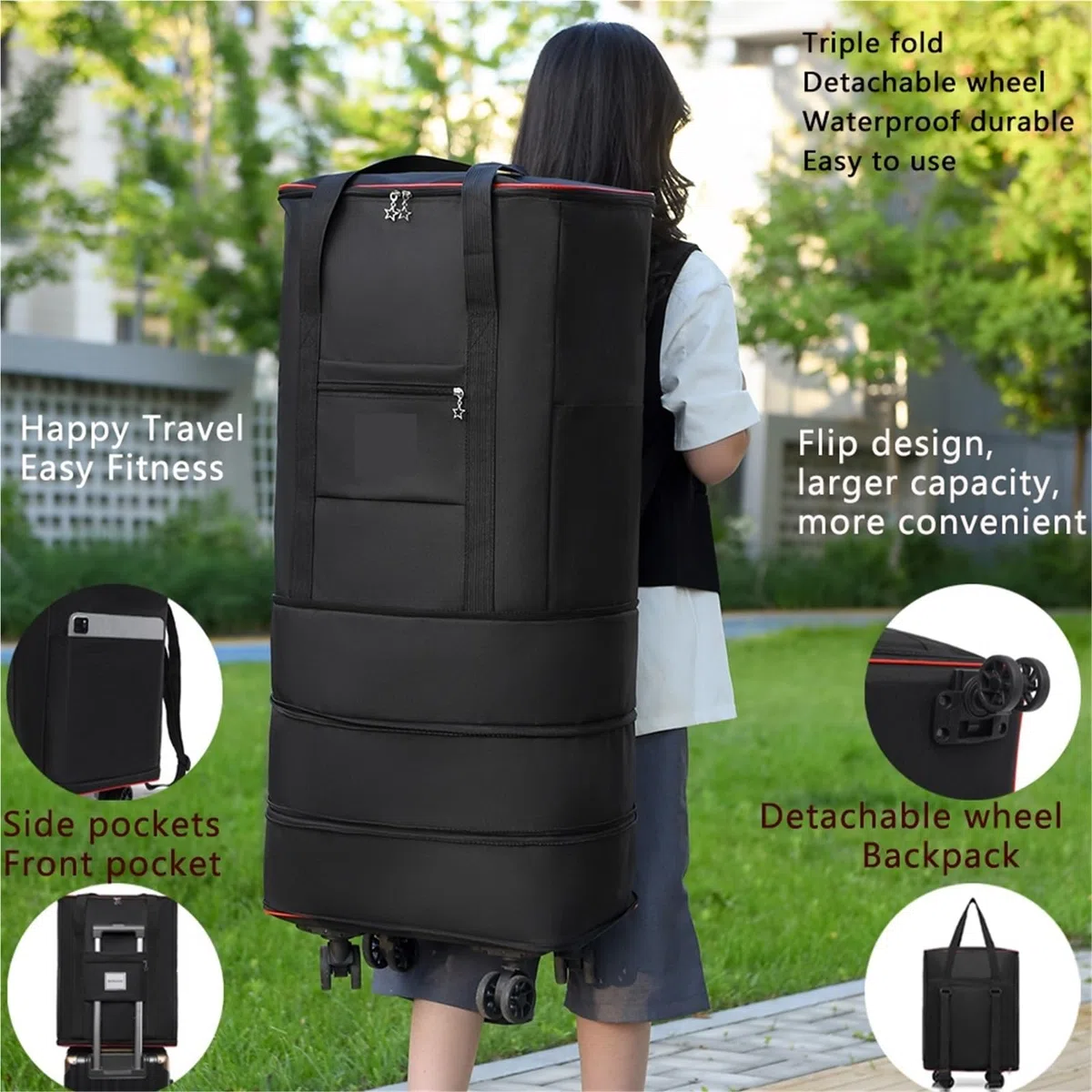 Mochila De Viaje con Ruedas Desmontables,Múltiples Compartimentos,Y Ajustable for Uso Empresarial O Turístico,Bolsa Fin Semana para Viajar(Green)