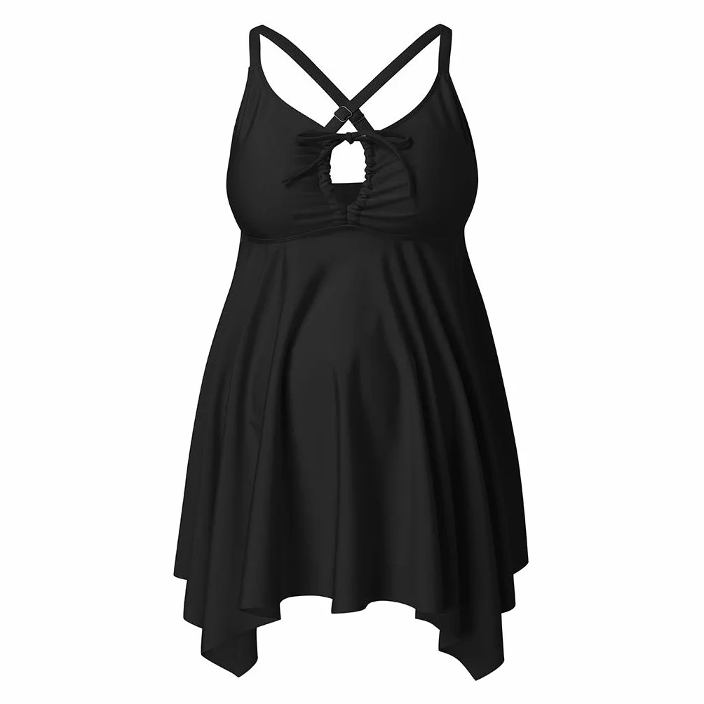 Conjunto Dos Piezas Falda Traje baño Maternidad Correa sólido Mujer Embarazada Tankinis Set premamá Elegante bañador cómodo Ajustable Verano