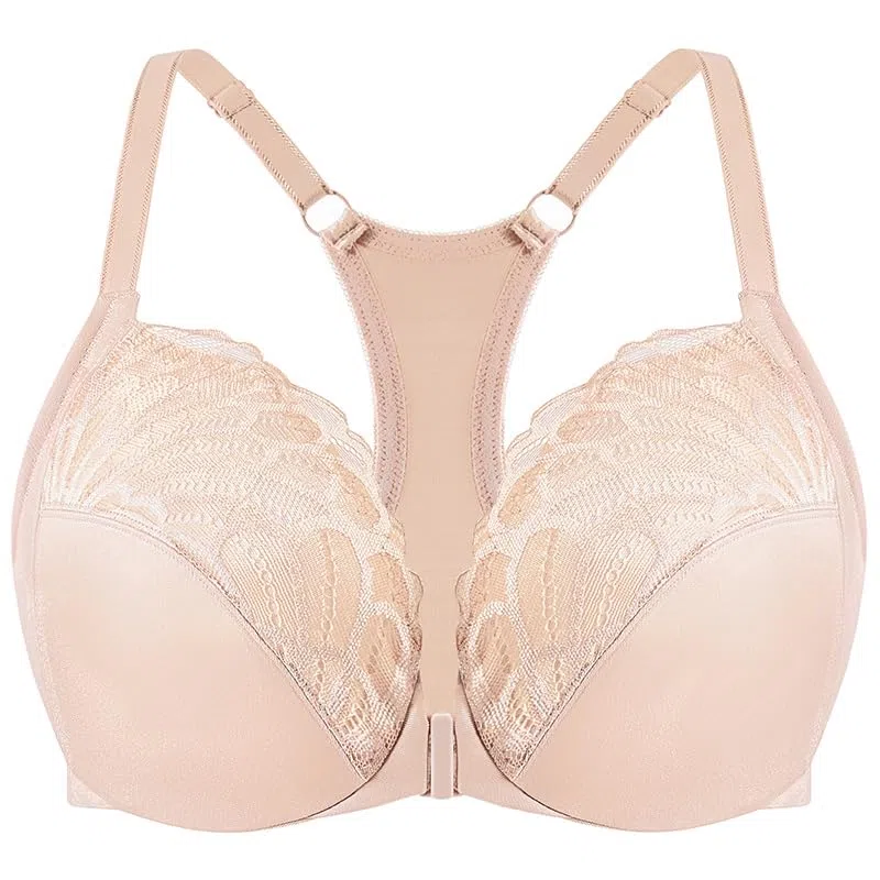 MELENECA Sujetador con Aros de Cobertura Completa para Mujer, con Cierre Frontal, Encaje, sin Forro, Talla Grande