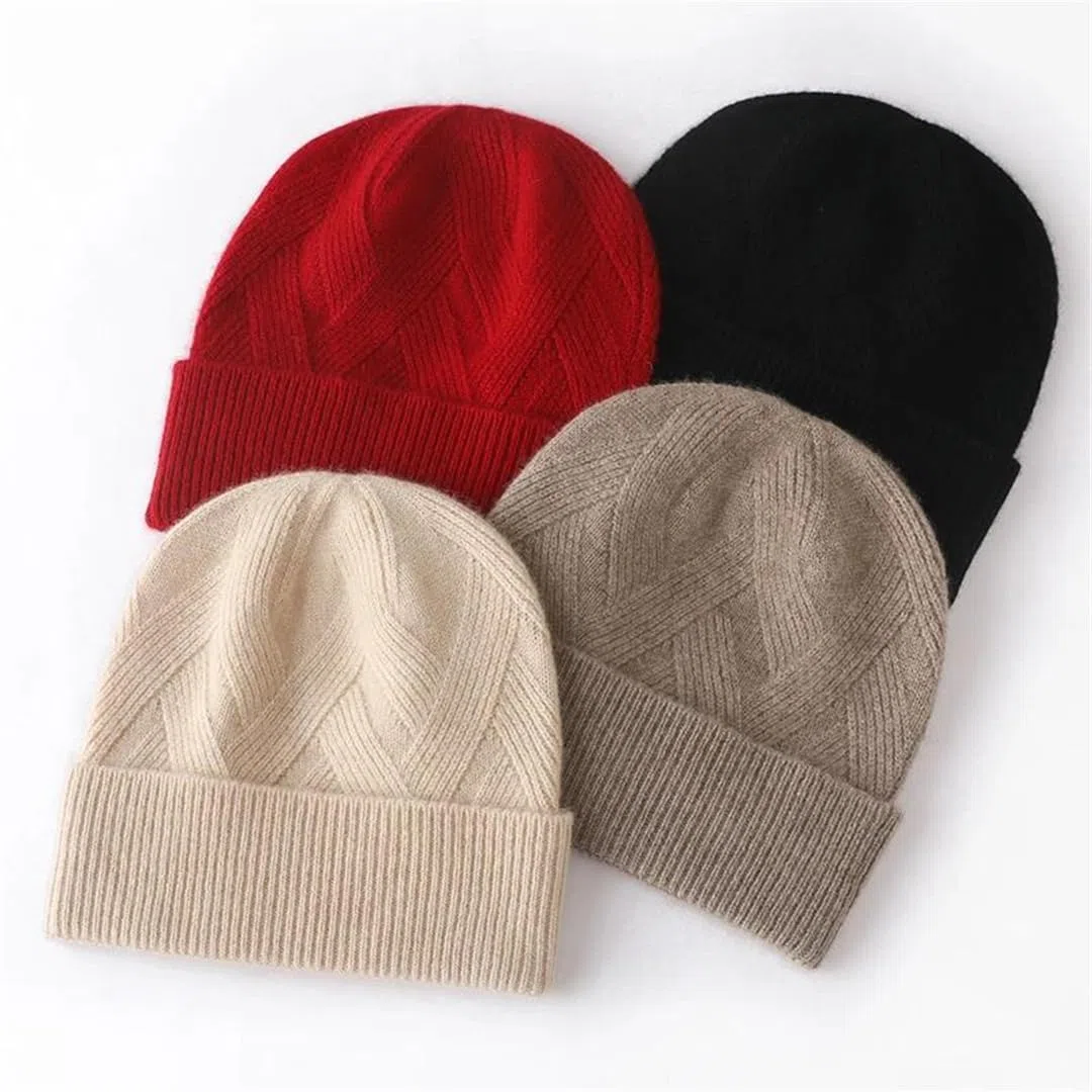 Gorro De Invierno 100% De Cachemira Pura De Punto Para Mujer, Gorros Suaves Y Cálidos, Gorro Grueso Informal, Gorro De Cachemira