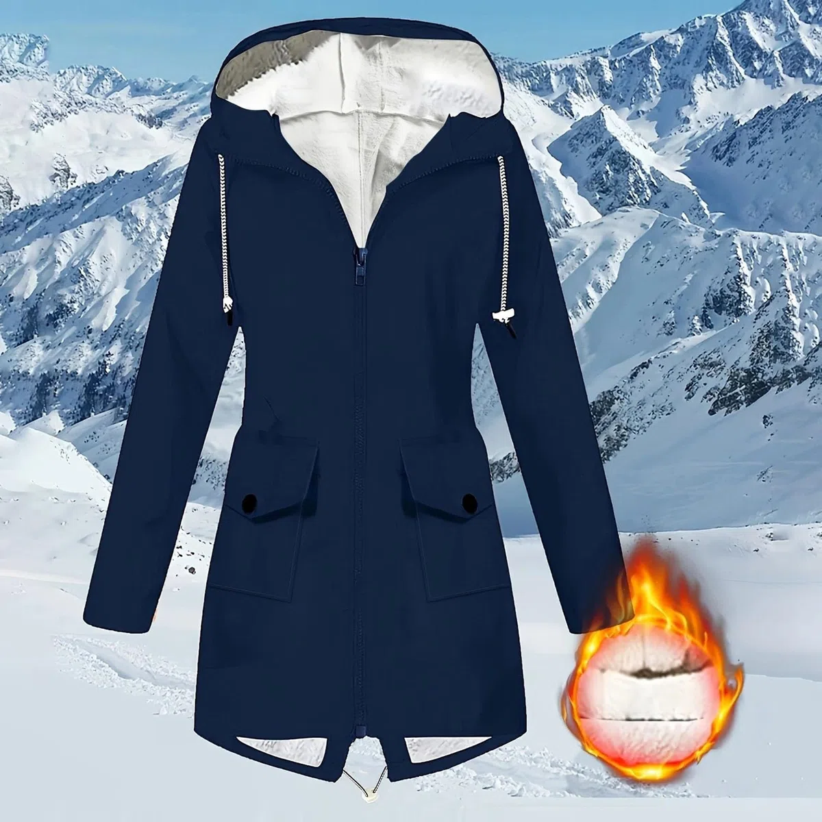 Chaqueta de senderismo cálida e impermeable para mujer – Chaqueta a prueba de viento para mujer con capucha – Abrigo chic con bolsillo – Abrigo cómodo – Abrigo informal – Trench Coats alpinismo