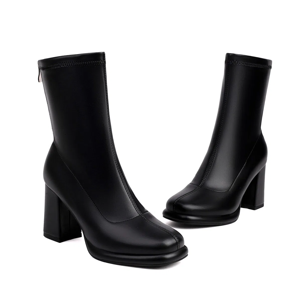 Generisch Botines de tacón cuadrado con cordones para mujer, elegantes zapatos cortos con punta redonda para uso diario, eventos informales