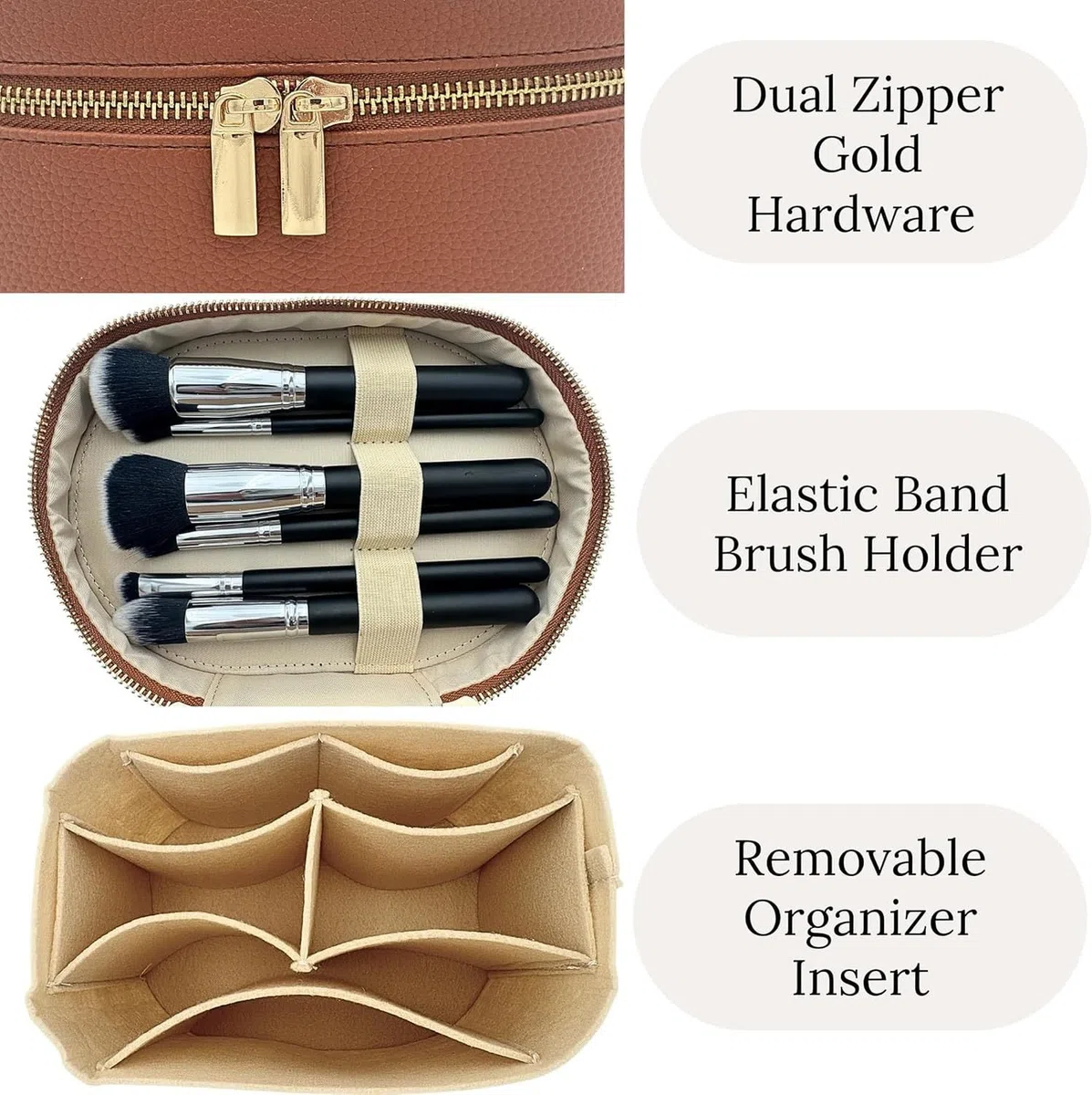 Neceser de Maquillaje Viaje con Divisor Organizador extraíble, Estuche Cosmético Portátil para Mujer, Rosado