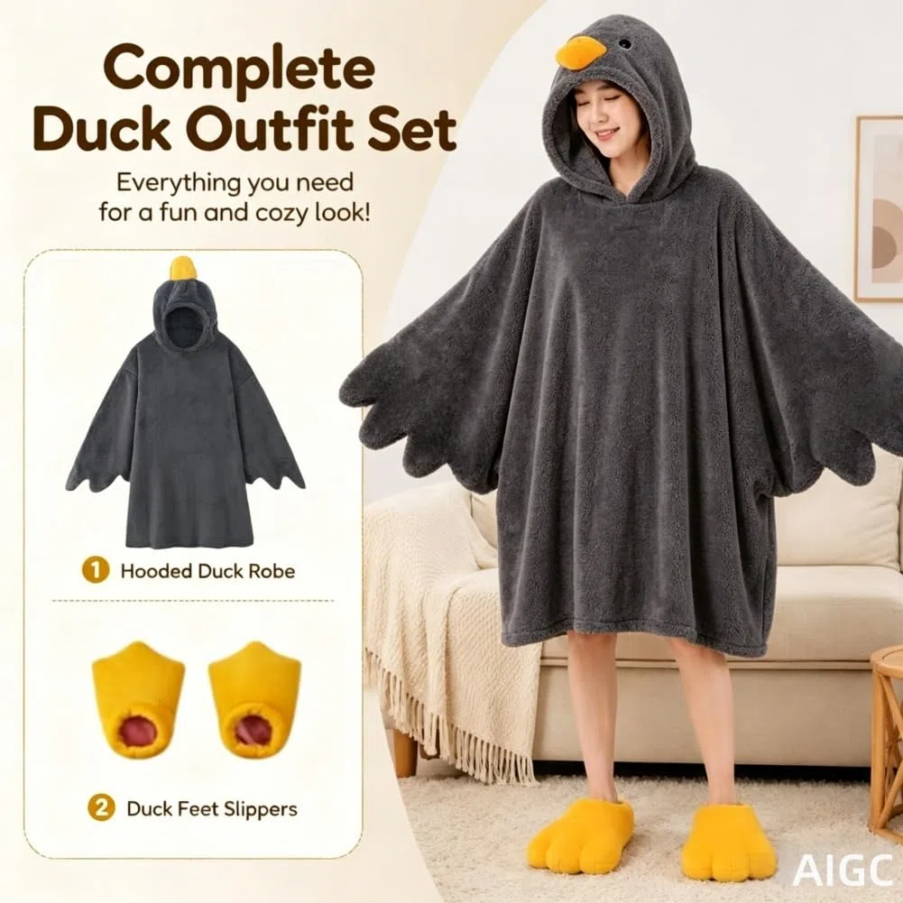Pijama de pato, divertido disfraz de ganso con capucha para adultos, mameluco suave de animales con mangas y pantuflas de pies